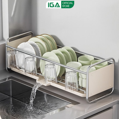 Kệ đựng chén bát nhỏ gọn có khay thoát nước tiện lợi phong cách tối giản thương hiệu IGA - GN81