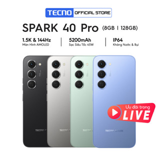   Ưu Đãi Livestream  Điện thoại TECNO SPARK 40 PRO  8+8 GB 128GB - Màn hình AMOLED 1.5K & 144Hz | Mỏng 6.69mm | 5200mAh 