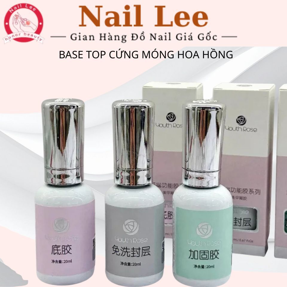 Base top cứng móng Hoa Hồng chai 20ml , bộ liên kết sơn gel móng Youth Rose phiên bản mới NAIL LEE