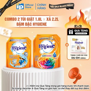 Combo Túi Nước giặt Đậm Đặc Hygiene 1.8L x Nước Xả Vải Đậm Đặc Hygiene 2L 2.2L - Hương Ánh Dương Hạnh Phúc 