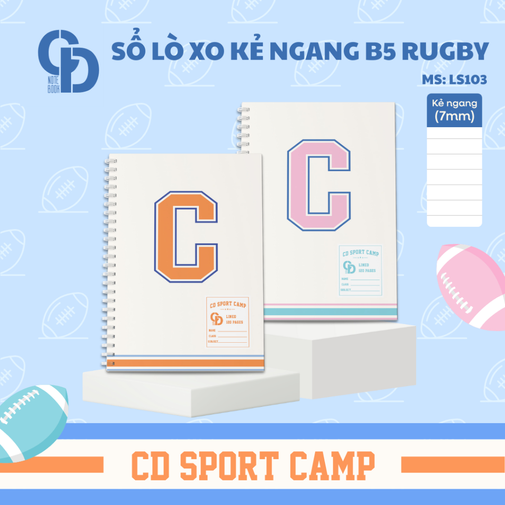 Sổ lò xo kẻ ngang Sport Rugby B5 120 trang - MS: LS103
