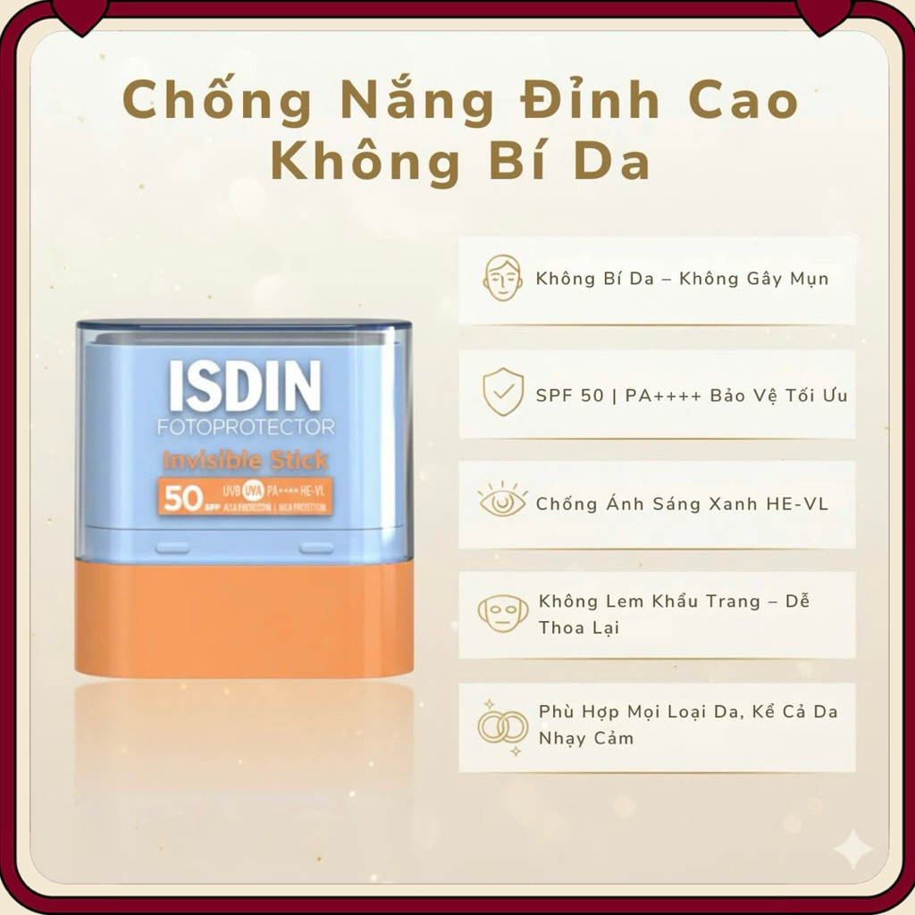 Kem Chống Nắng Vô Hình ISDIN Fotoprotector Invisible Stick Sun Protection SPF50 10g - Dạng thỏi