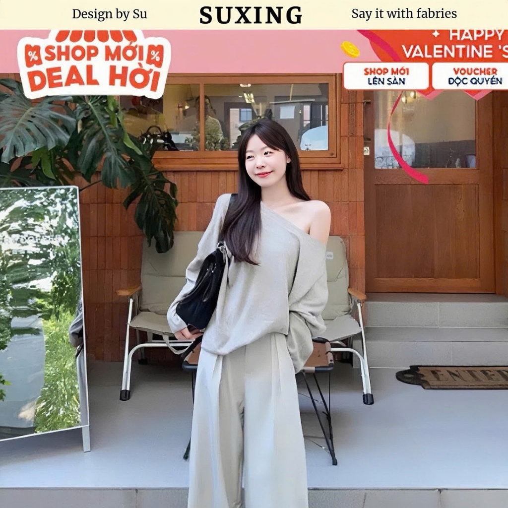 Áo lệch vai dài tay, Áo thun dài tay lệch vai chất thun tăm thỏ mềm mại Nữ Women  - Suxing - S104
