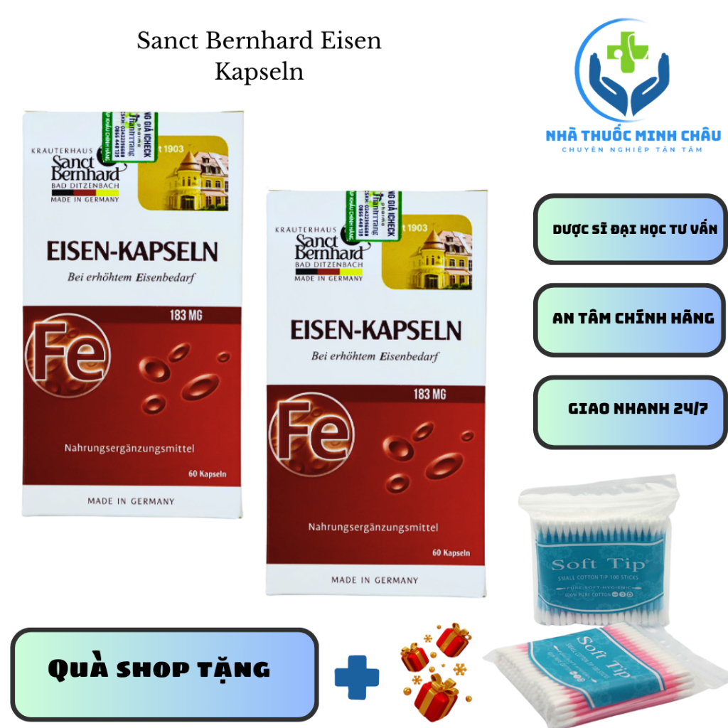 [CHÍNH HÃNG] Sắt Hữu Cơ Cho Bà Bầu Sanct Bernhard Eisen Kapseln Hỗ Trợ Giảm Nguy Cơ Thiếu Máu 60 Viê