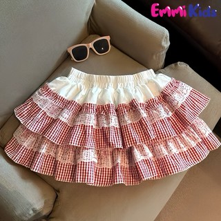  Chân váy bé gái EMMIKIDS S05 váy nhúng tầng caro phối ren chân váy xòe mặc noel hằng ngày 8-39kg 