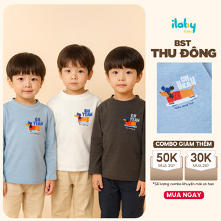   BÁN CHẠY  Áo giữ nhiệt bé trai ILABY thiết kế dài tay cổ cao in hình chú chó dễ thương chất liệu nỉ bông siêu ấm  3640  