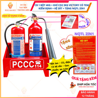 {Có Kiểm Định}Combo 1 bình chữa cháy bột 4kg+1 bình khí CO2 3kg kiểm định kèm kệ đựng tặng NQTL 2IN1
