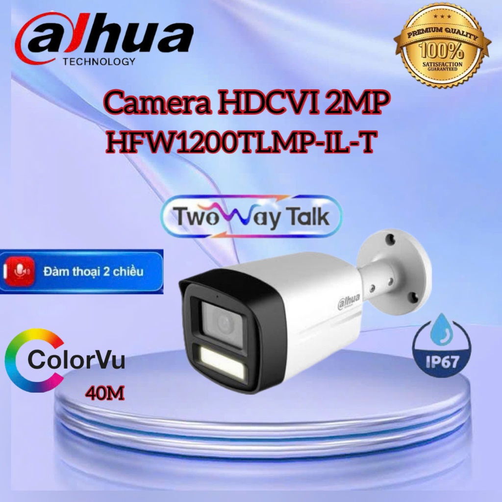 Camera HDCVI 2MP Dahua DH-HAC-HFW1200TLMP-IL-T - CÓ MÀU BAN ĐÊM 40M - SỦ DỤNG ĐẦU GHI I/T ĐỂ ĐÀM THO