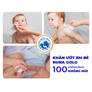 Khăn Ướt Em Bé Nuna Gold Premium 100 Miếng Vải Rayon Dày Gấp Đôi Chiết Xuất Lô Hội An Toàn Cho Bé