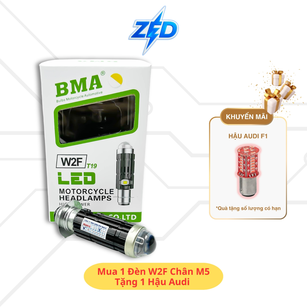 Đèn Pha LED  Bi Cầu W2F BMA - Chân Bóng M5 Cos Trắng Pha Trắng Lắp Dream, Wave Nhỏ, Fu1...