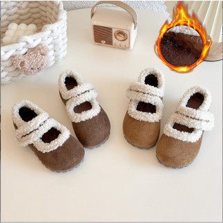  Sz 23-30 FORM NHỎ Giày Da Lộn Phối Lông Cừu Quai Dán Lót Lông Cho Bé Gái K181 