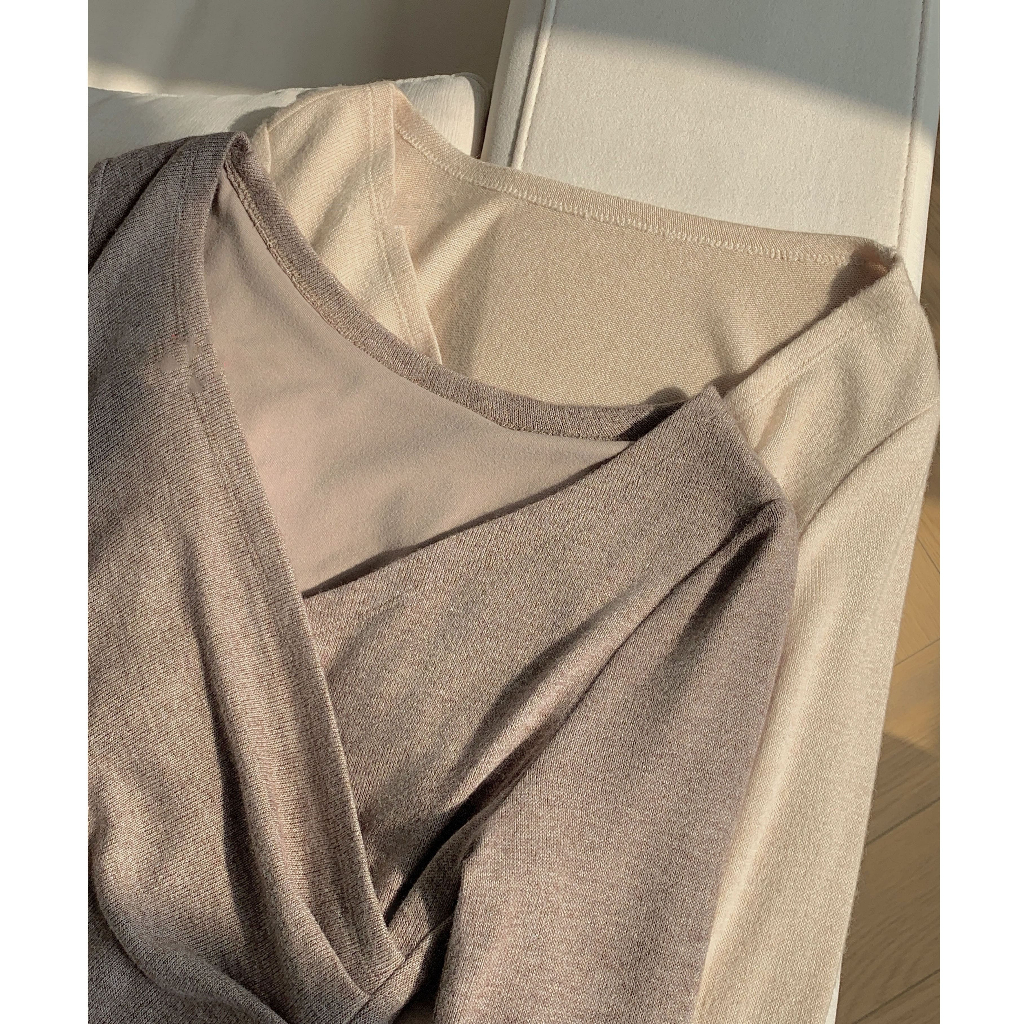 Đầm nữ dài tay Mila cổ V dáng dài quấn nhún eo, vạt chéo tôn dáng chất thun len Mỹ ôm body quyến rũ mặc dự tiệc đi làm | BigBuy360 - bigbuy360.vn