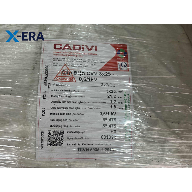 Dây cáp điện 3 lõi Cadivi CVV-3×2.5 – 300/500V