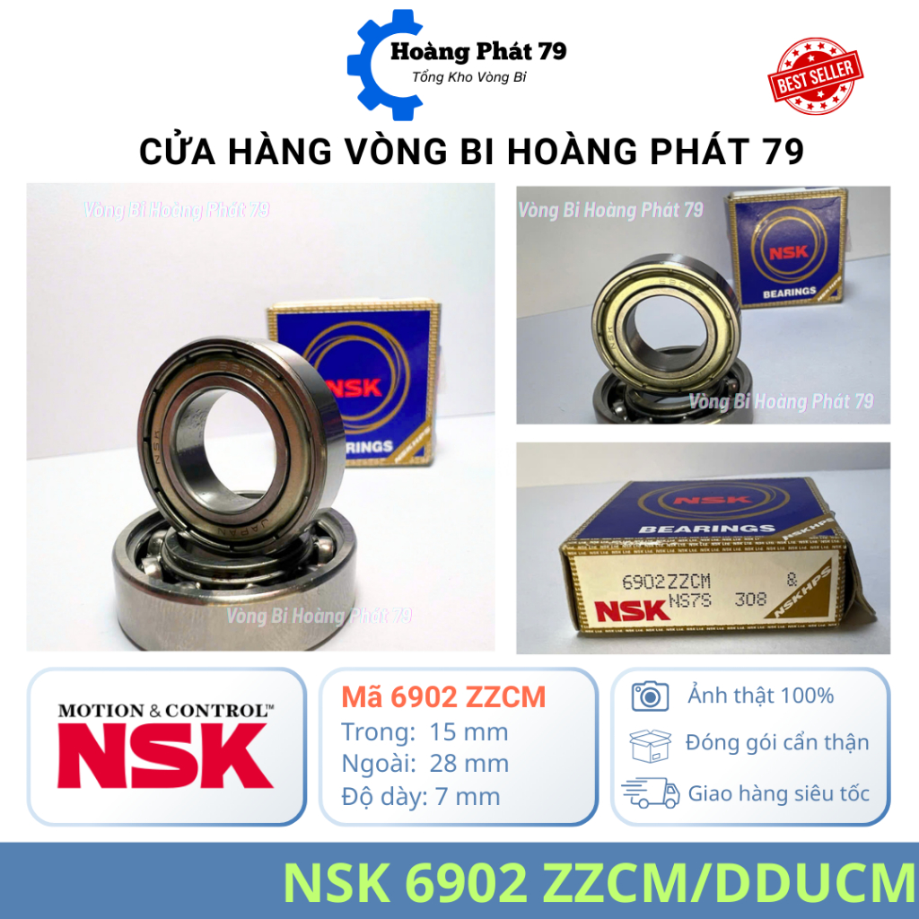 | COMBO 7 CÁI | Vòng Bi NSK 6902 [ZZ/2RS] Nắp Sắt/Nhựa – Bạc Đạn  Dùng Motor, Máy Bơm– Hoàng Phát 79
