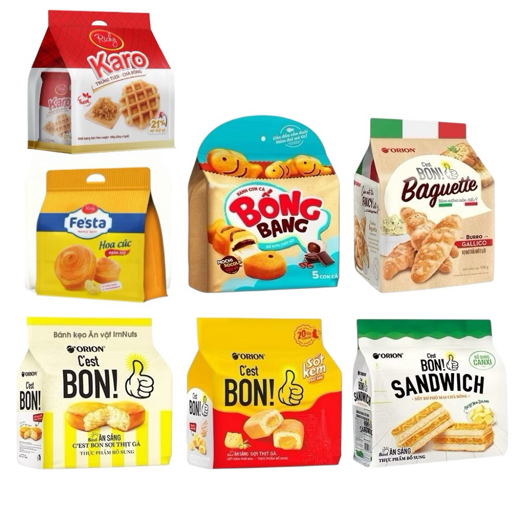 Bánh mì ăn sáng Orion C'est Bon 85g, Bơ Tỏi Đút Lò, Karo, Zeliz, Hoa Cúc