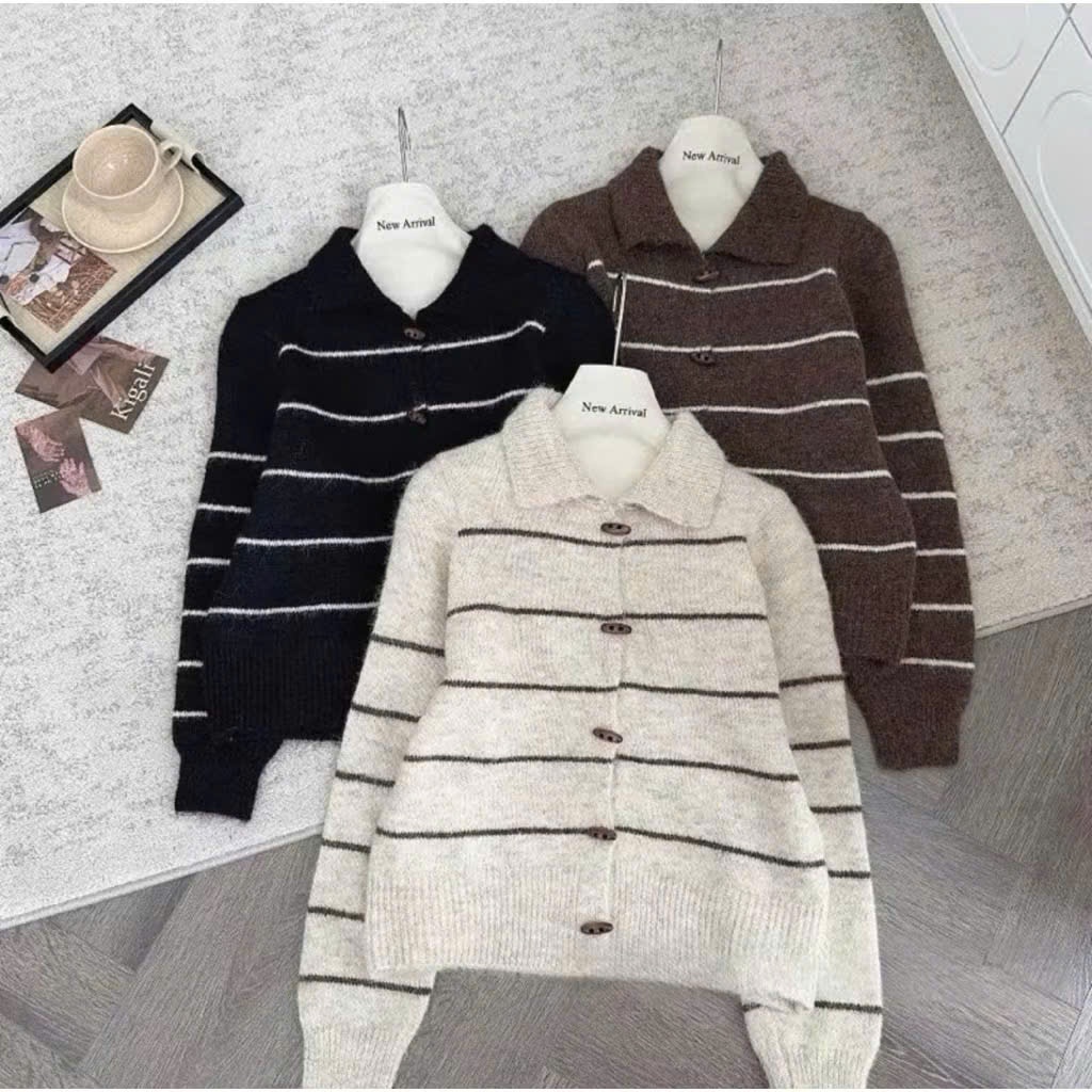 Áo Cadigan Len Lông Thỏ, Áo Len Dệt Kim Phối Sọc Ngang Kèm Hàng Cúc Sừng Dáng Dài Hàng Qccc Phù Hợp Với Mọi Lứa Tuổi | BigBuy360 - bigbuy360.vn
