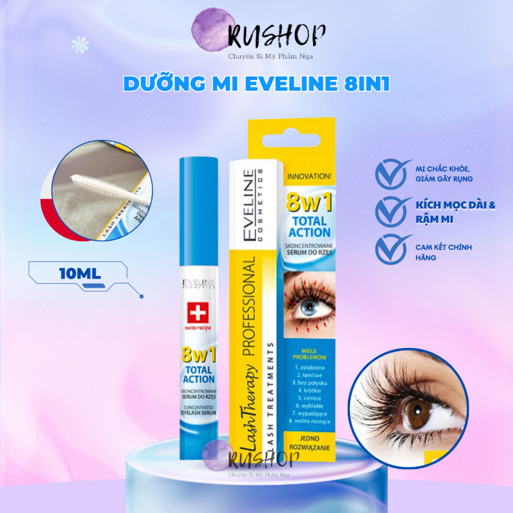 Dưỡng mi Eveline 8in1 - Dưỡng dài dày & cong mi Eveline