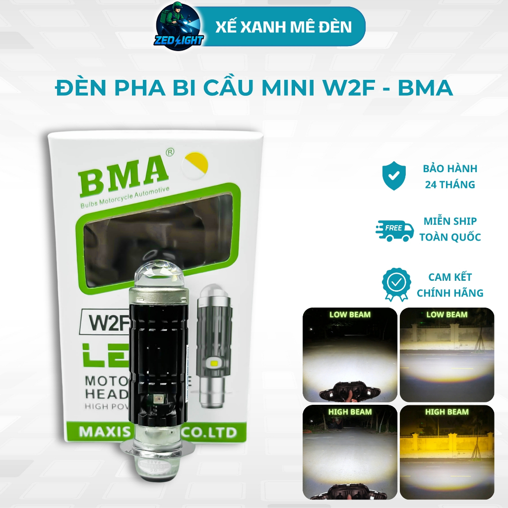 Đèn Pha Bi Cầu W2F BMA - 30W M5 12,24V Điện Bình Lắp Dream,Wave Nhỏ, Fu1, Fu2..