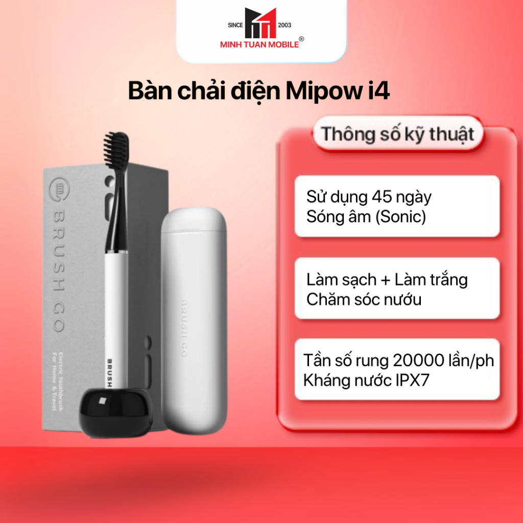 Bàn Chải Điện Mipow I4 Ultra Slim Travel Case Và Ceramic Holde