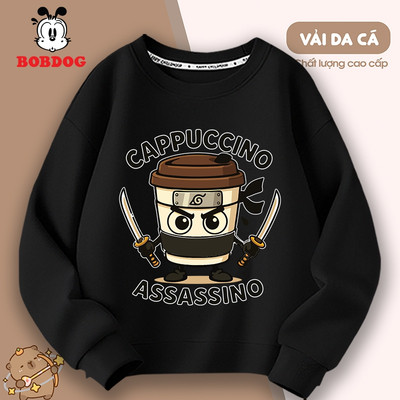 Áo sweater bé trai BOBDOG áo dài tay da cá cotton mềm mịn ấm áp in hình CAPPUCCINO ASSASSINO
