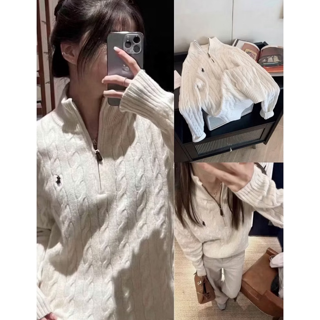 Áo Cardigan Len Nữ Cổ Zip Hình Thêu Raph Laurent  Hàn Quốc – Áo Len Form Rộng Basic Sang Xịn, Mix Đồ