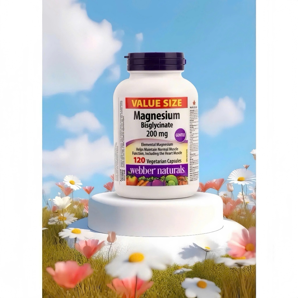 Magnesium Bisglycinate 200mg Webber Naturals (Magie Webber) 120v - Ngủ Ngon, Giảm Căng Thẳng, Chuột 
