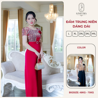Đầm Trung Niên Sang Chảnh, Đầm Thiết Kế [Linh Trà] (TM 3668) Váy Tiệc Bigzise Cho Mẹ Cho Bà