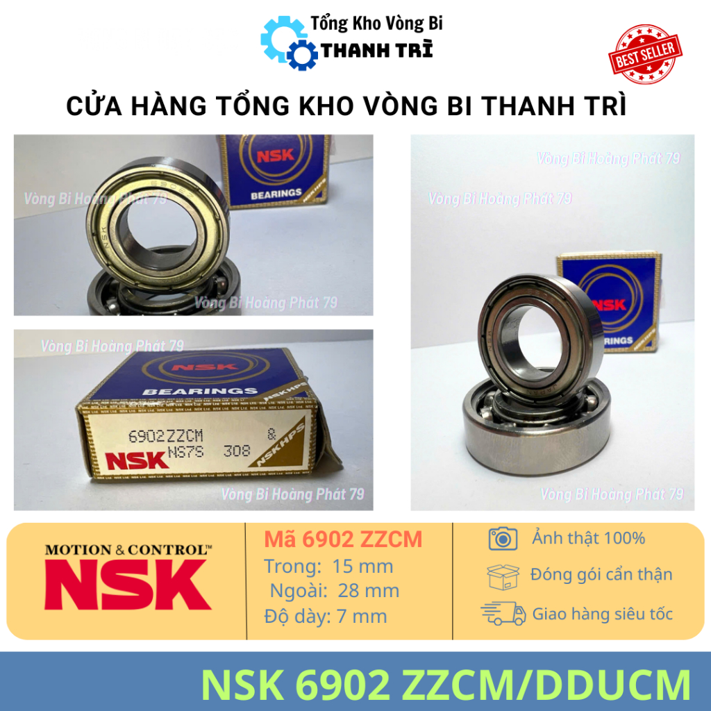 Vòng Bi NSK 6902 ZZCM/DDUCM 15x28x7mm, Bạc Đạn 6902, giảm ma sát, bền bỉ, đa năng – Vòng Bi Hà Nội