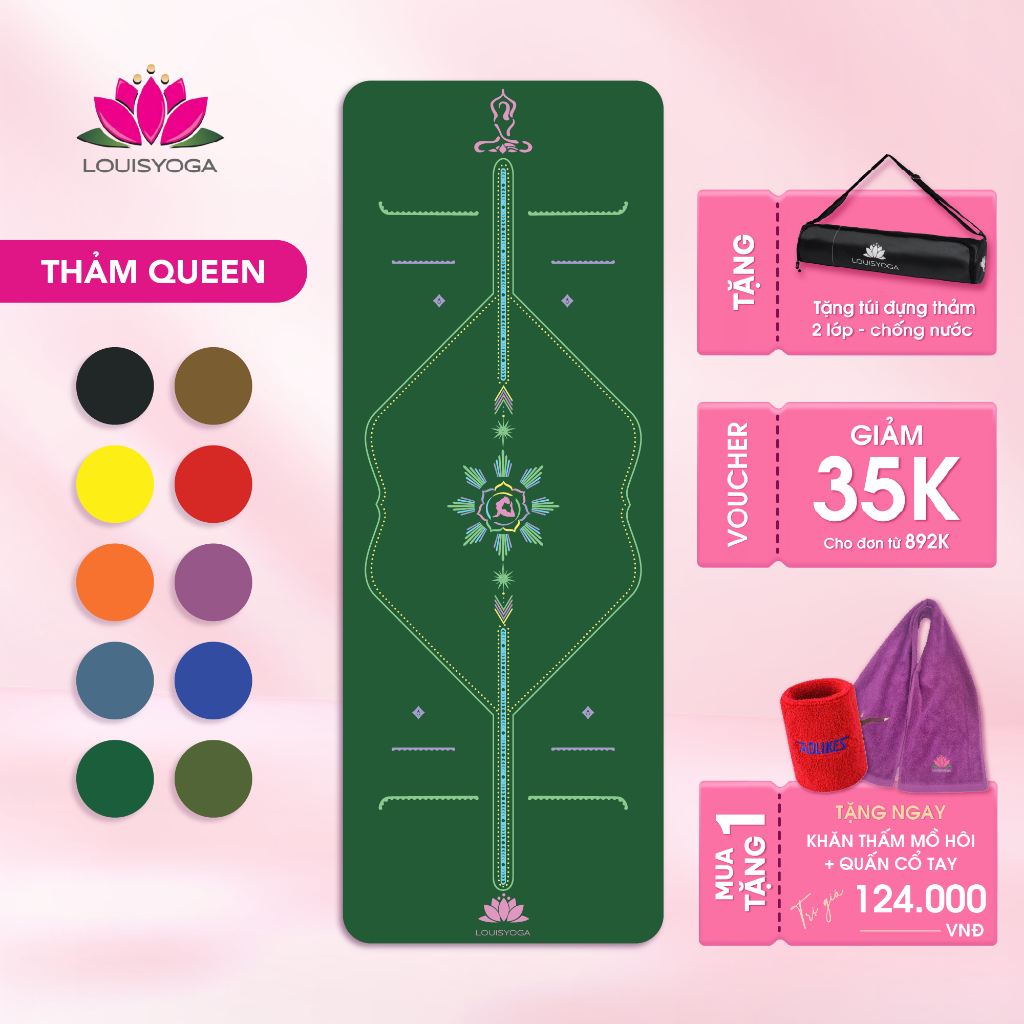 Thảm Yoga cao su Louis Yoga - QUEEN - Mặt bóng, Thiết kế 2 lớp, Siêu thấm hút, Chống trơn trượt