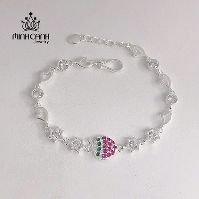 Lắc Bạc Dâu Tây Mix Sao Cho Bé Gái - Minh Canh Jewelry
