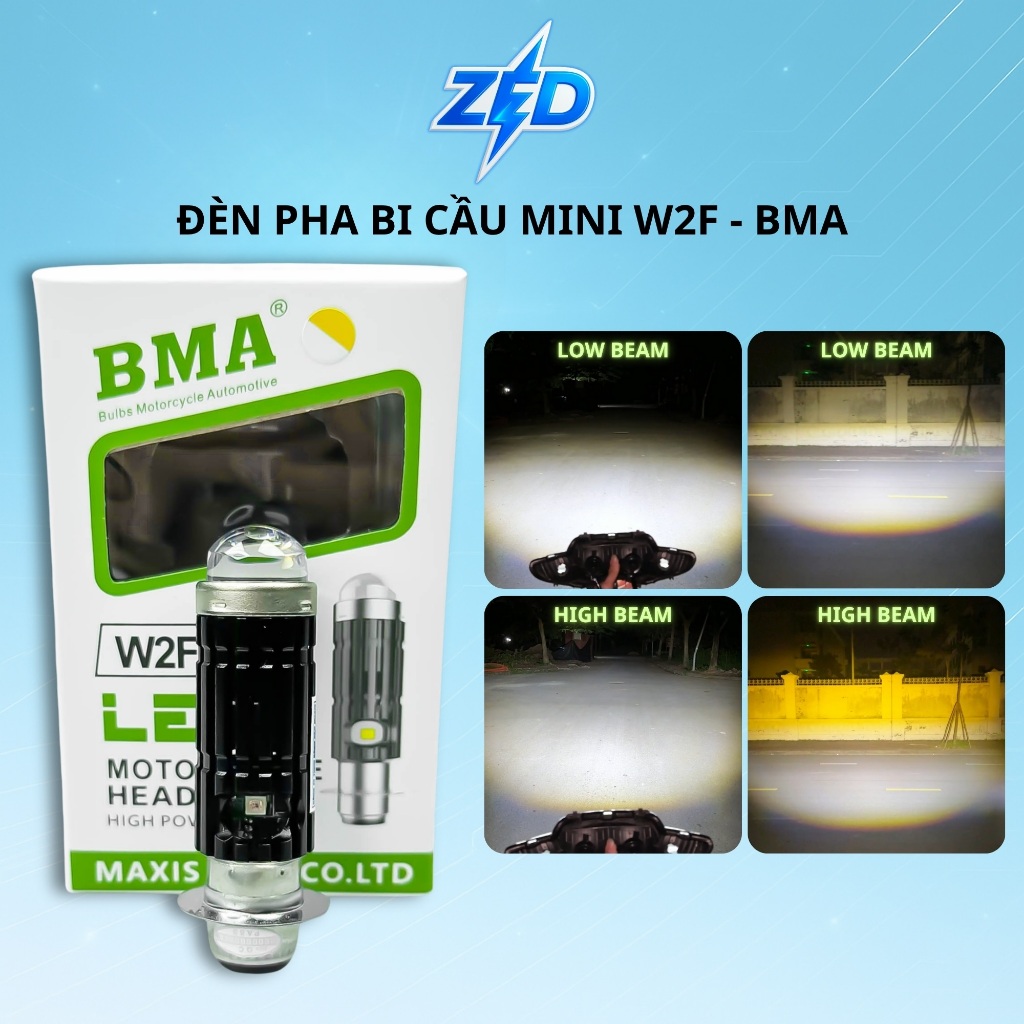 [Hàng Chuẩn BMA] Đèn Pha LED Bi Cầu W2F - 30W Chân M5 Lắp Dream, Wave Nhỏ, Fu 1, Fu 2, Sirius ...