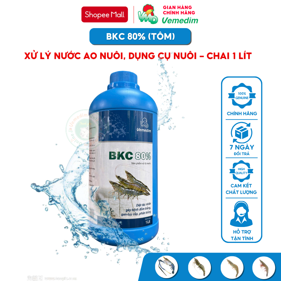 Vemedim BKC 80% tôm pha vào nước giúp ao tôm hết nấm, vi khuẩn, chai 1lit