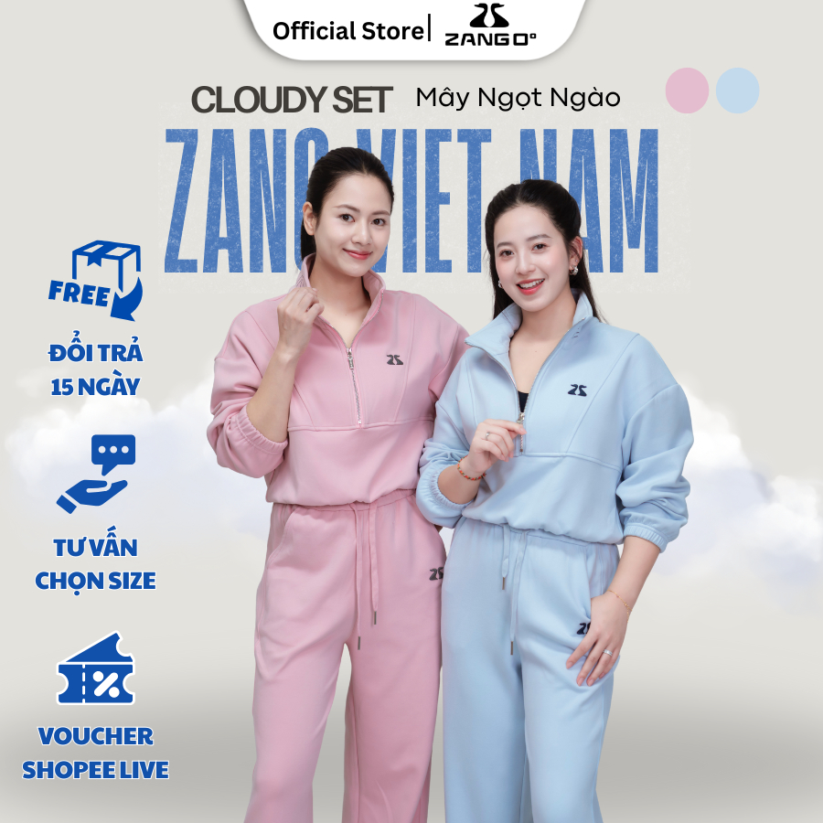 Bộ nỉ "Zang Cloudy Set" Áo Crop Cổ Cao Khóa Kéo Cùng Quần Suông Lưng Cao, Ấm Mịn - ZANG VIỆT NAM 332