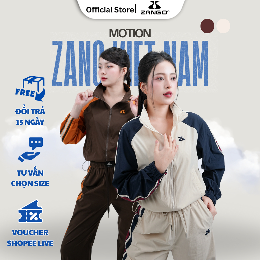 Bộ Đồ Thể Thao “MOTION” Nữ, Cổ Cao 2 Sọc, Quần Jogger Phong Cách Retro - Zang Việt Nam 3326