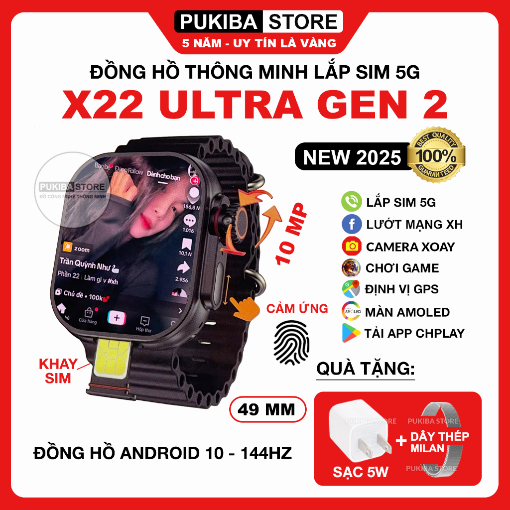 Đồng Hồ X22 Ultra Gen 2- Nâng Cấp X21 Ultra 144Hz Lắp Sim 5G, Wifi, 10MP, Lướt MXH, Tải App CHplay, 