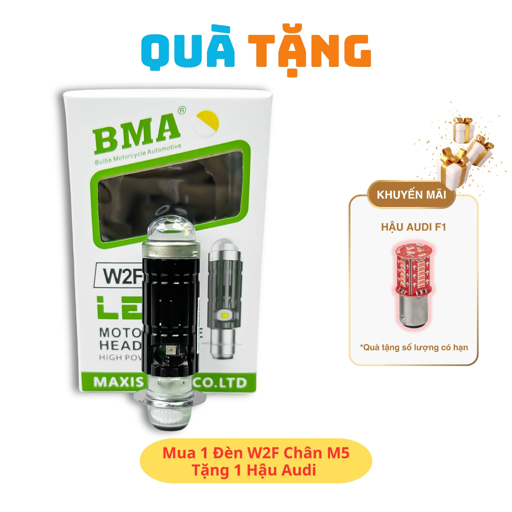 Đèn Pha LED Bi Cầu W2F BMA - Chân Bóng M5 Cos Trắng Pha Trắng Lắp Dream, Wave Nhỏ, Fu1...