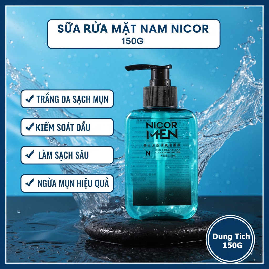 Combo 3 Sữa Rửa Mặt Trắng Da Cho Nam Nicor Dưỡng Ẩm Kiểm Soát Dầu, Sửa Rửa Mặt Cho Nam Làm Sạch Sâu