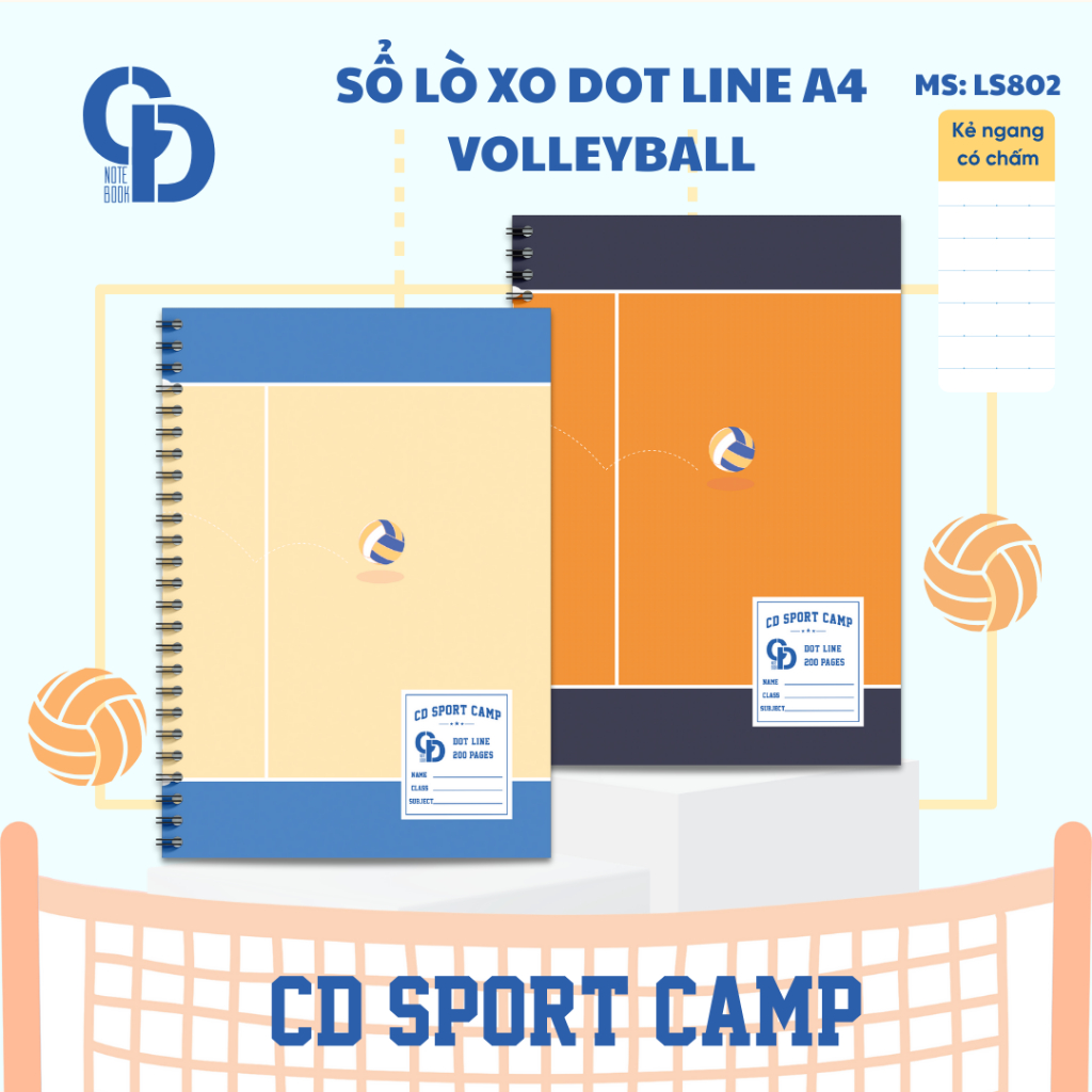 Sổ lò xo kẻ ngang CD NOTEBOOK có chấm Sport Volleyball A4 200 trang - MS: LS802