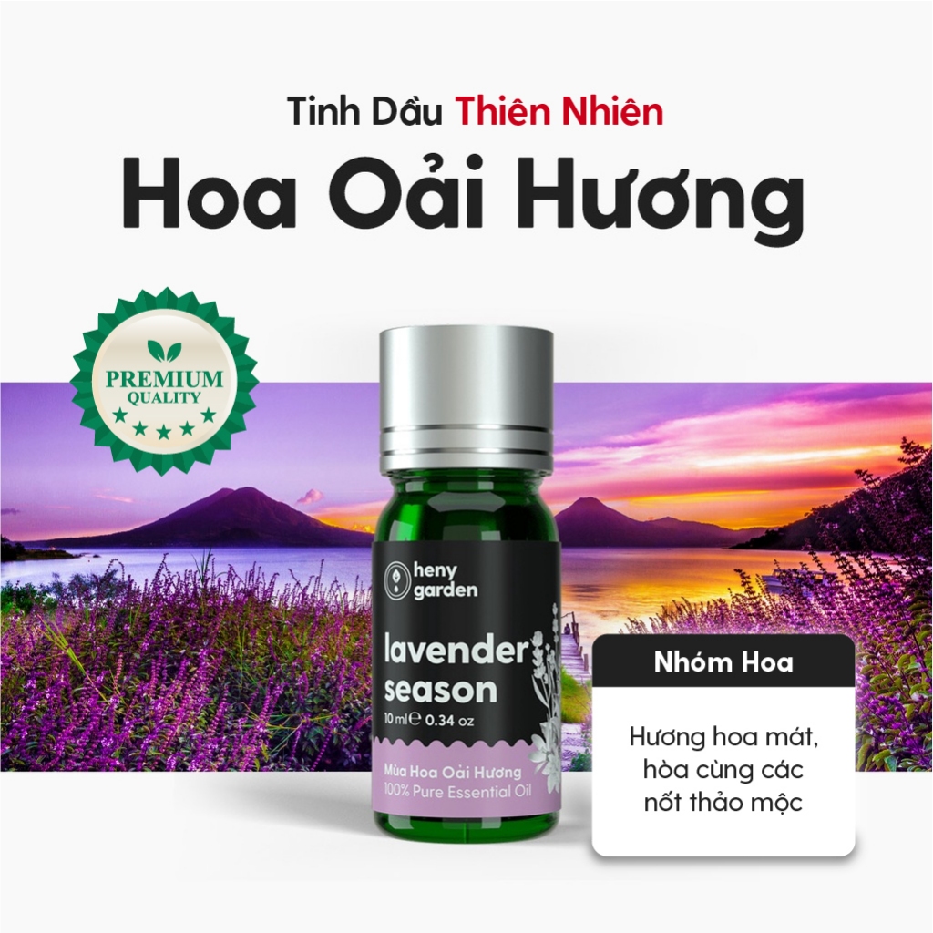 Tinh Dầu Oải Hương Nguyên Chất Đậm Đặc Xông Thơm Phòng, Làm Nến Thơm Thiên Nhiên, Giúp Dễ Ngủ Heny Garden 10mL