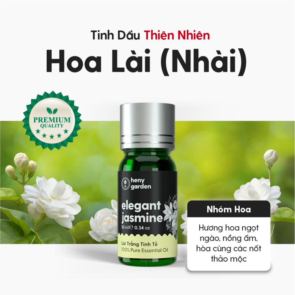 Tinh Dầu Hoa Lài Nguyên Chất Đậm Đặc Xông Thơm Phòng, Làm Nến Thơm Thiên Nhiên, Giúp Dễ Ngủ Heny Garden 10mL