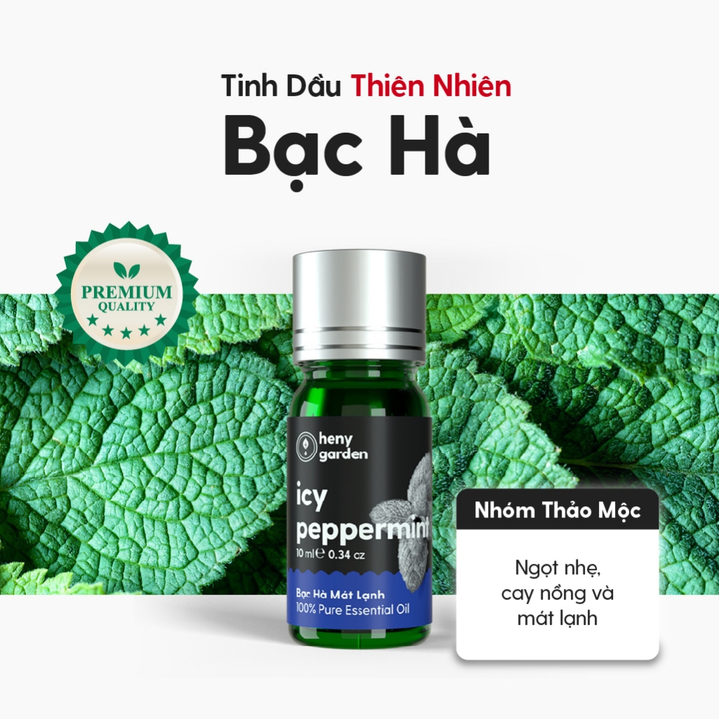 Tinh Dầu Bạc Hà Nguyên Chất Đậm Đặc Xông Thơm Phòng, Làm Nến Thơm Thiên Nhiên, Giúp Dễ Ngủ Heny Garden 10mL