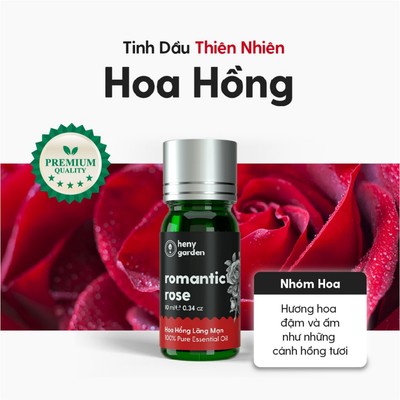 Tinh Dầu Hoa Hồng Nguyên Chất Đậm Đặc Xông Thơm Phòng, Làm Nến Thơm Thiên Nhiên, Giúp Dễ Ngủ Heny Garden 10mL