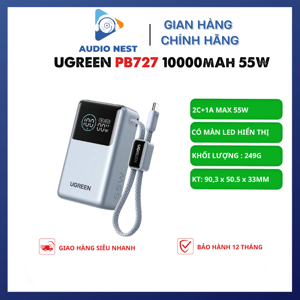 Ugreen PB727 10K 55W 3 Cổng - Bảo Hành 12 Tháng.