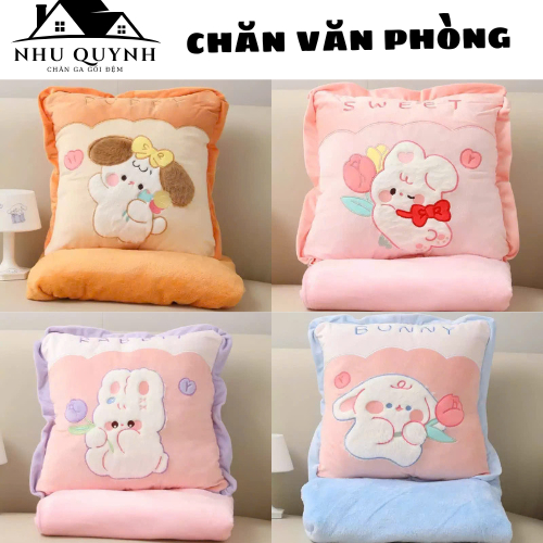 Bộ chăn gối văn phòng gấu bông khủng long, hà mã, heo xinh 60cm, chất liệu nhung, co giãn 4 chiều