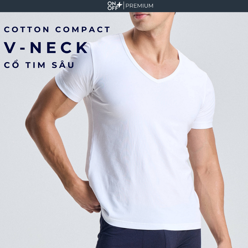 Áo thun nam cổ tim sâu V-NECK cotton compact ONOFF Extra mềm mịn co giãn 4 chiều  - 18IS25A496