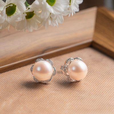 Bông Tai Đính Hạt Ngọc Trai 11ly Màu Trắng Ánh Hồng - Ngọc Trai Trường Thịnh