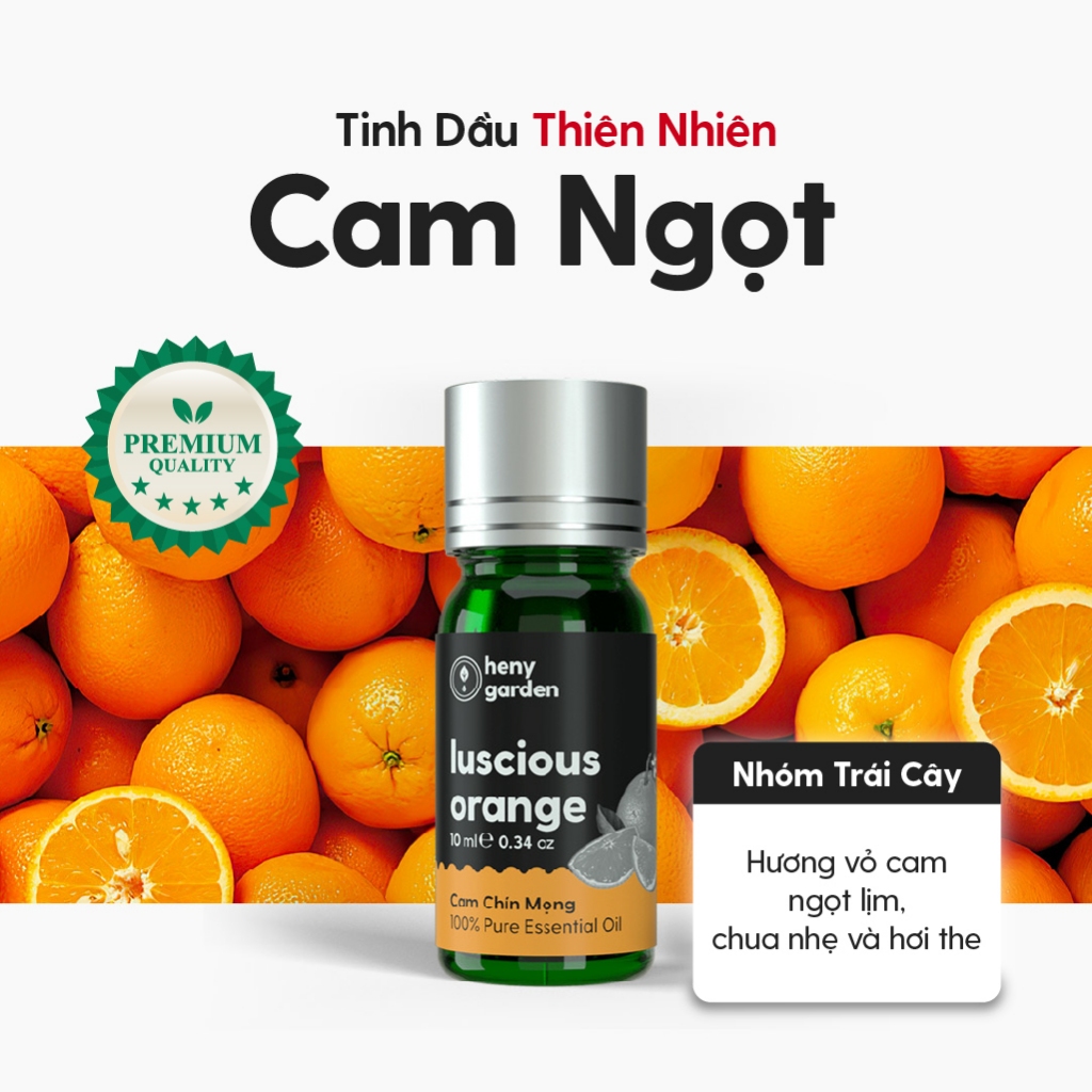 Tinh Dầu Cam Ngọt Nguyên Chất Đậm Đặc Xông Thơm Phòng, Làm Nến Thơm Thiên Nhiên, Giúp Dễ Ngủ Heny Garden 10mL