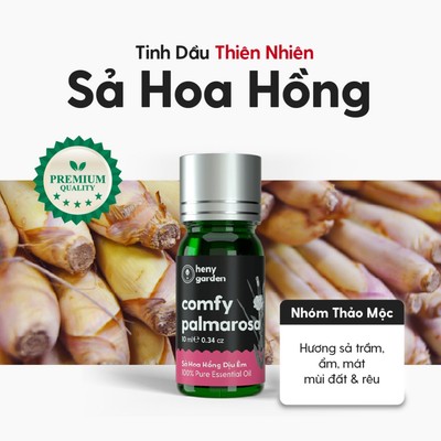 Tinh Dầu Sả Hoa Hồng Nguyên Chất Đậm Đặc Xông Thơm Phòng, Làm Nến Thơm Thiên Nhiên, Giúp Dễ Ngủ Heny Garden 10mL
