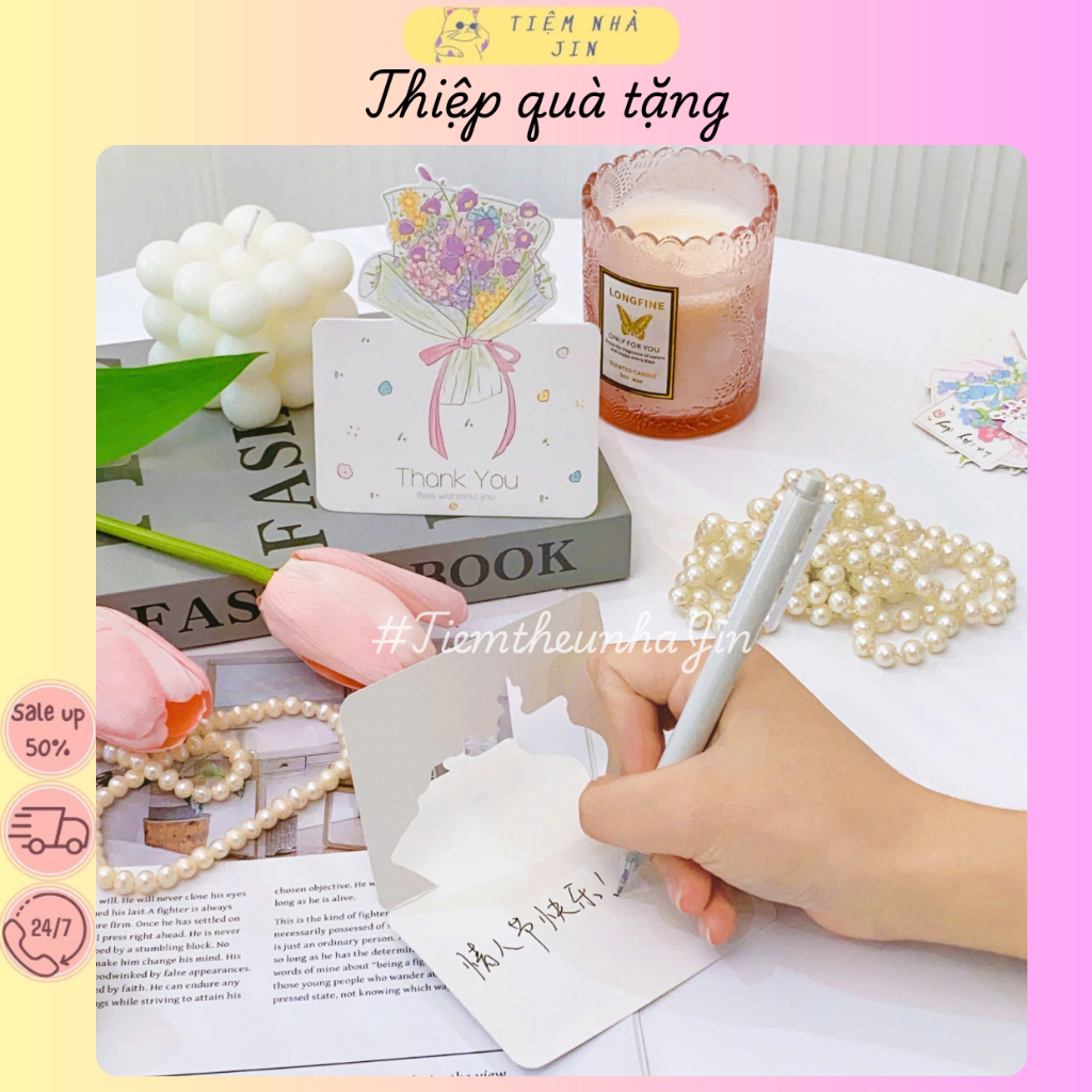 Thiệp quà tặng viết tay chúc mừng hình bó hoa siêu rẻ phù hợp cho valentine, sinh nhật, 8/3, 20/10