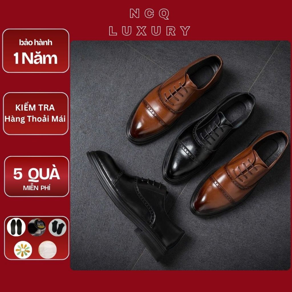 Giầy da oxford nam phong cách lịch lãm sang trọng dế cau su khâu - giầy da nam